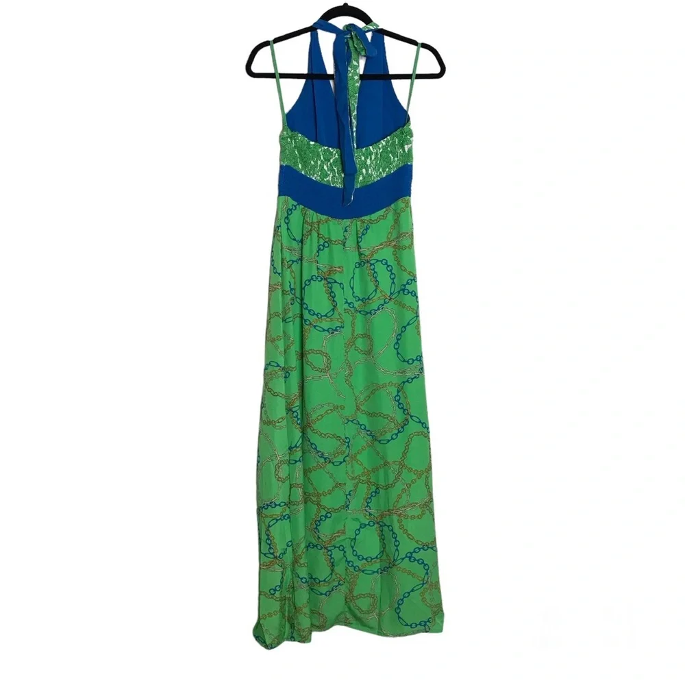 New York & Company Green Floral Chain Print Halter Sleeveless Maxi Dress Size XS - Picture 3 of 14